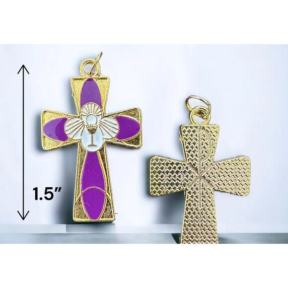 220 pcs! Gold Plated Purple 1.5" First Communion Chalice Cross Pendant Necklaces - Picture 2 of 5
